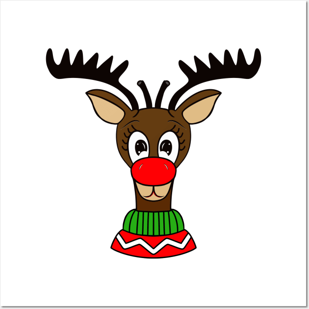 REINDEER Merry Christmas Green Red Sweater Wall Art by SartorisArt1